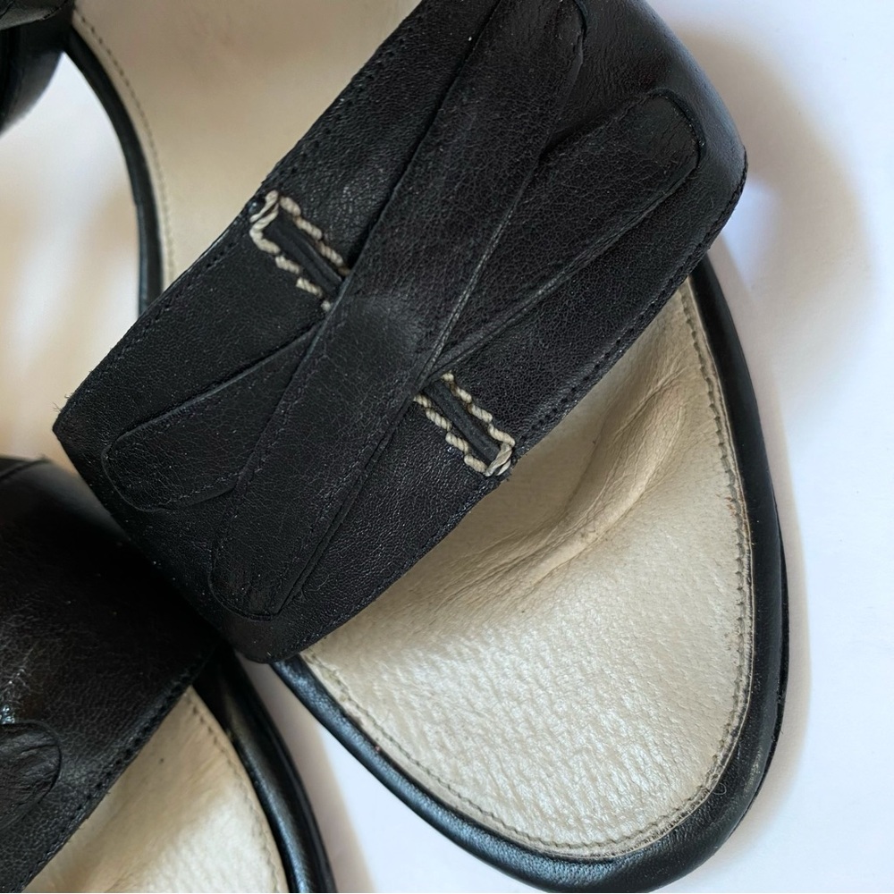 Yves saint Laurent black leather ankle wrap open toe heels - Picture 8 of 11